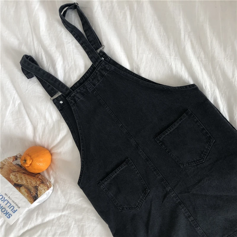 PLAMTEE Vintage Women Straps Denim Dress with Pocket Solid Loose Waist Lady Summer Jeans Dress Mini Jeans Vestidos Preppy Style