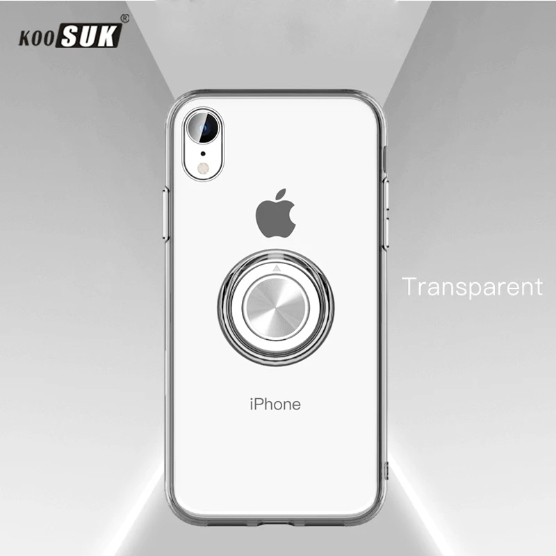 ل فون X حالة غطاء الفاخرة شفافة لينة سيليكون TPU حماية حلقة المغناطيسية سفور فون XR XS ماكس 6 6 S 7 8 زائد حالات