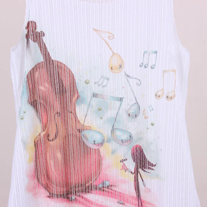 Женщины цифровой печати ноты Музыкальные Инструменты футболка без рукавов длинный жилет большой подол футболки
