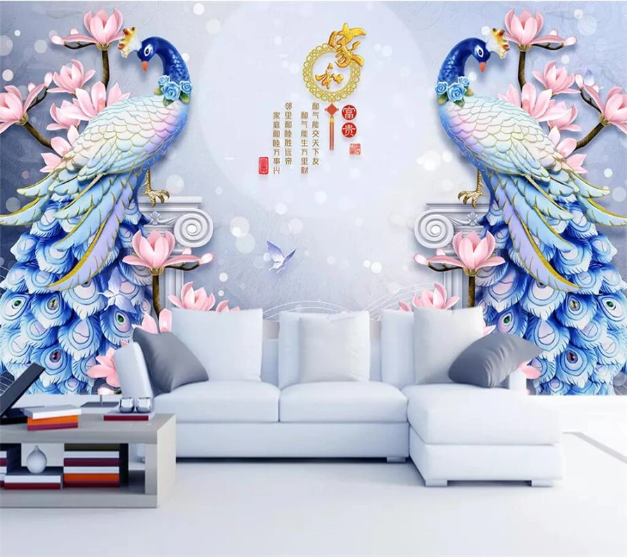 

beibehang Custom wallpaper 3d mural stereo relief peacock magnolia TV background wall decorative painting 5d wallpaper 8d murals