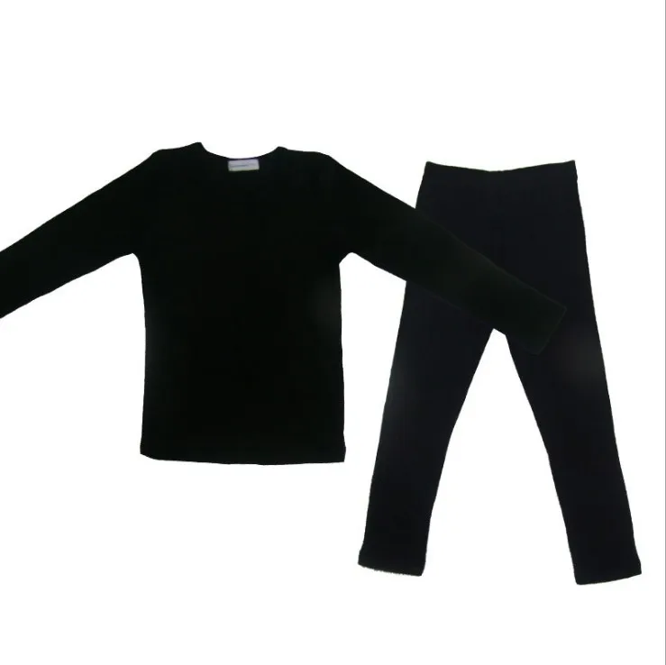 Детское термобелье из хлопка с длинными рукавами и круглым вырезом, подштанники, комплект домашней одежды на весну-KU-1503 - Цвет: Черный
