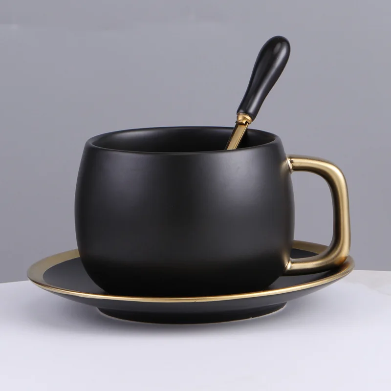 GLLead керамическая кофейная чашка и блюдце черный пигментированный фарфор чайная чашка фарфоровые чашки набор из нержавеющей стали 304 ложка - Цвет: Style B
