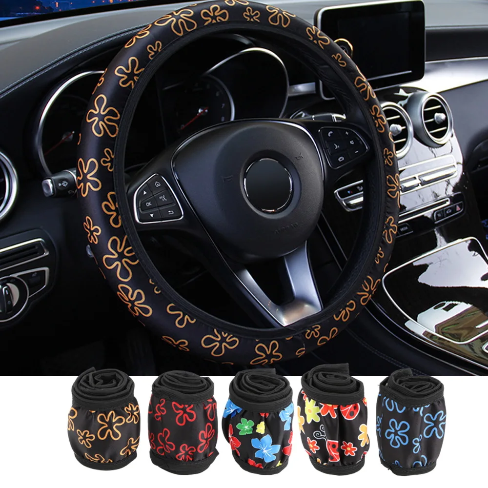 

LEEPEE Universal Steering Covers Elastic Anti-slip Interior Accessories Flowers Print Car Styling