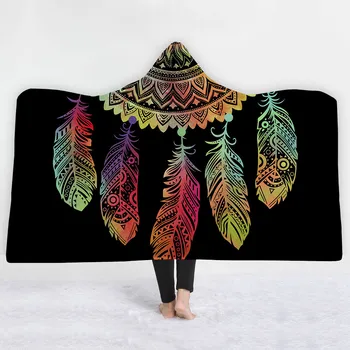 

Bohemian Hooded Blanket for Adults Mandala Dreamcatcher Sherpa Fleece Woman Men Blankets MicrofiberBedding Throwa Wareable