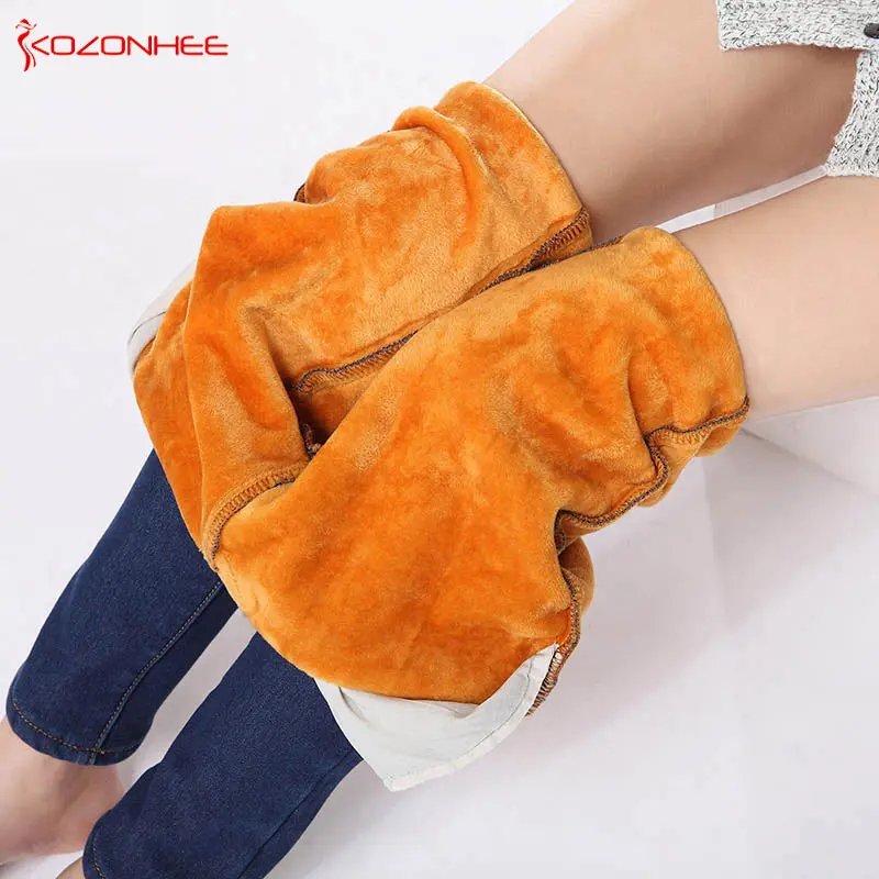 

Elasticity Cashmere Warm Jeans for women Large Black Jeans With High Waist Elastic Waist jeans female winter jeans for Women