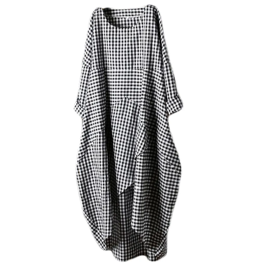 

Fashion Women's dress Plus Size Casual O-Neck Lattice Cotton and Linen Easy Dress plus size Summer sundress maxi Dresses L30802