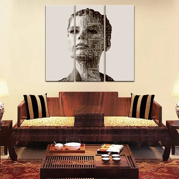 

Christmas Decorations for Home Abstract Woman Painting Canvas Print Circuit Board Wall Pictures for Living Room Wall Art Gifts