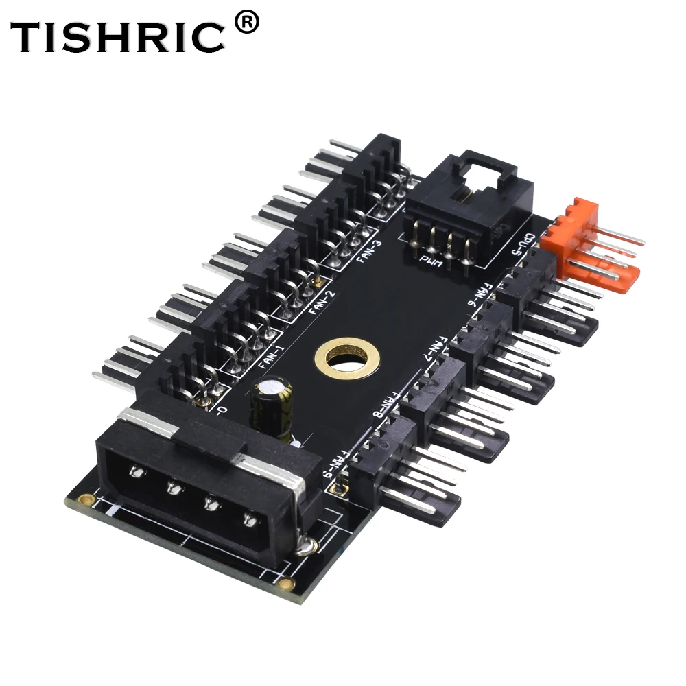

TISHRIC Newest Black PC 1 to 10 4Pin Molex Cooler Cooling Fan Hub Splitter Cable PWM 12V 4Pin Power Supply Adapter For PC Mining
