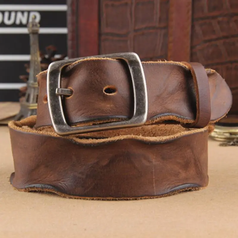 

2019 retro luxury genuine leather belts high quality wide belt crazy horse waist strap men fashion male waistband jeans coffee