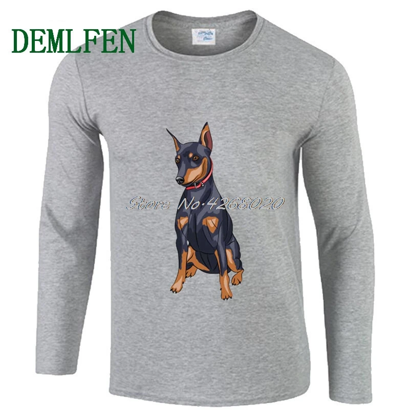 

Male Long Sleeve Shirt Miniature Pinscher Breed Dog Fashion T-shirt Men's O-neck Cotton T Shirt Harajuku Hot Sell Tees Tops