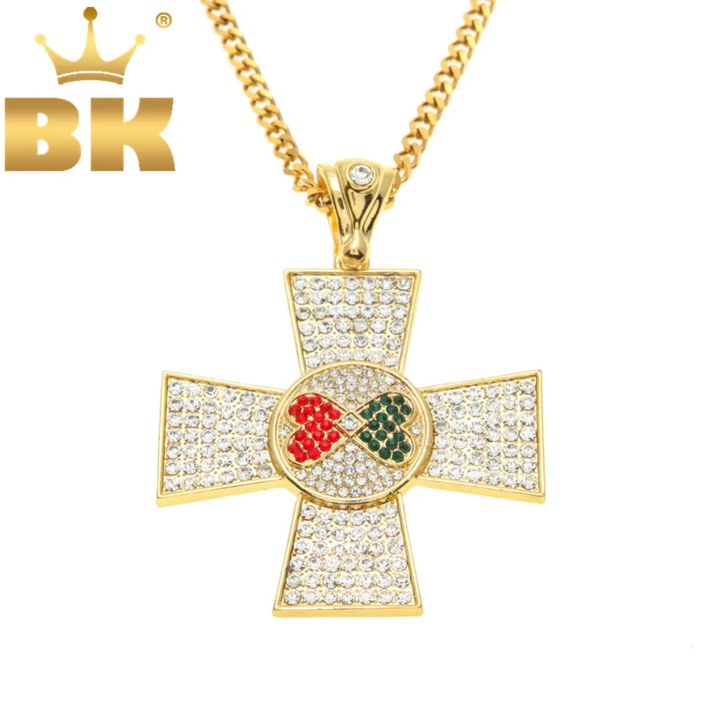 

Gothic Cross Red Black Heart Cross Pendant Necklace Vintage Gold Tone Crystal Trendy Crucifix Mens Charm Pendant Necklace