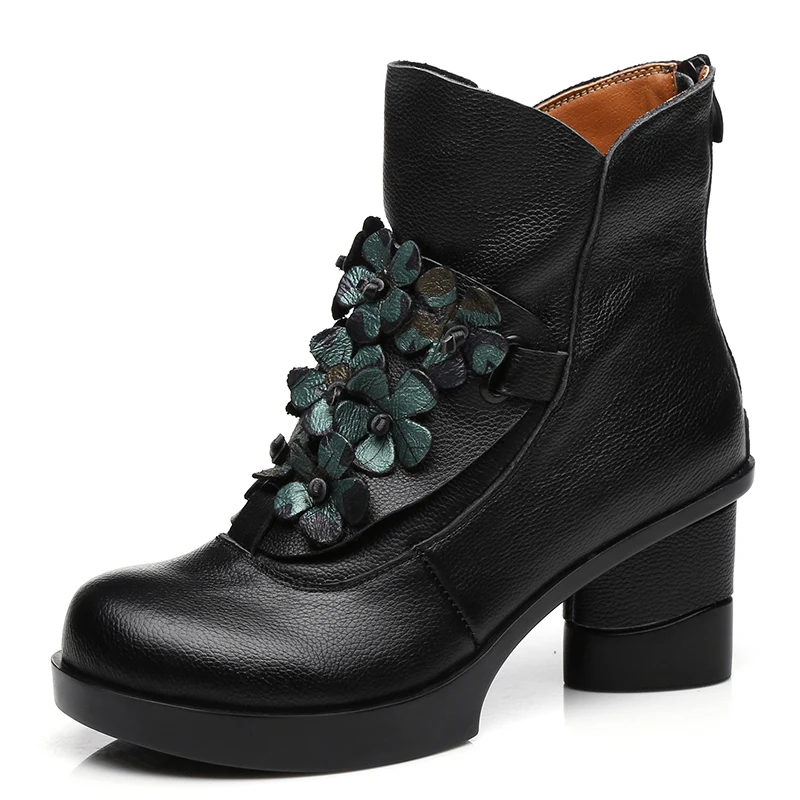 Tanie GKTINOO jesienno zimowa moda oryginalne skórzane buty damskie buty na co dzień kobiety grube szpilki ręcznie kobieta botki