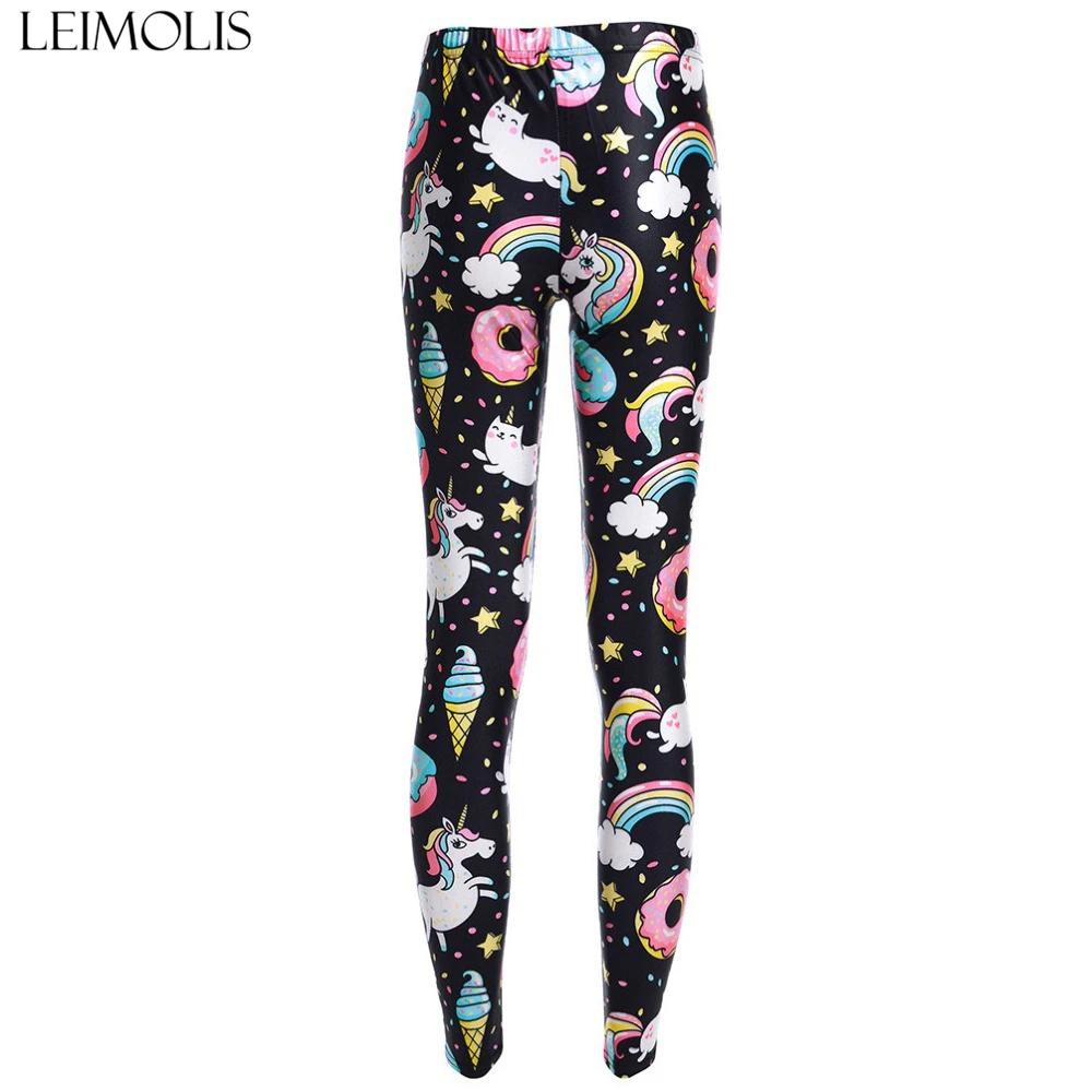 

LEIMOLIS 3D printed fitness push up workout leggings women gothic unicorn rainbow doughnut plus size High Waist punk rock pants