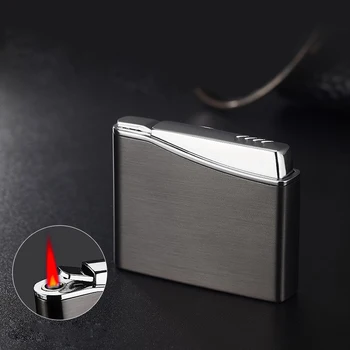 

Portable Personality Ultra-thin Metal Butane Inflatable Lighter Windproof Gas Lighter Cigar Cigarette Lighter Red Flame