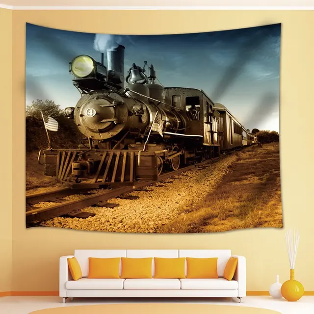 Steam Engine Decor Antique Steam Train on the Railways Tapestry Wall