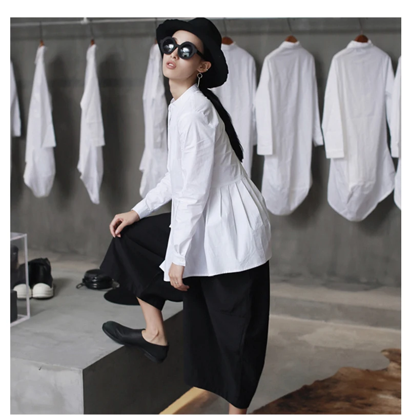 TWOTWINSTYLE белая женская рубашка лоскутное нерегулярные Ruched размера плюс блузки с длинным рукавом Топы Осенняя женская модная одежда