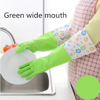 Домашняя кухня для очистки латексные перчатки с длинными рукавами бытовые теплые прочные водонепроницаемые перчатки для мытья посуды от пыли H745 - Цвет: H745 Green mouth