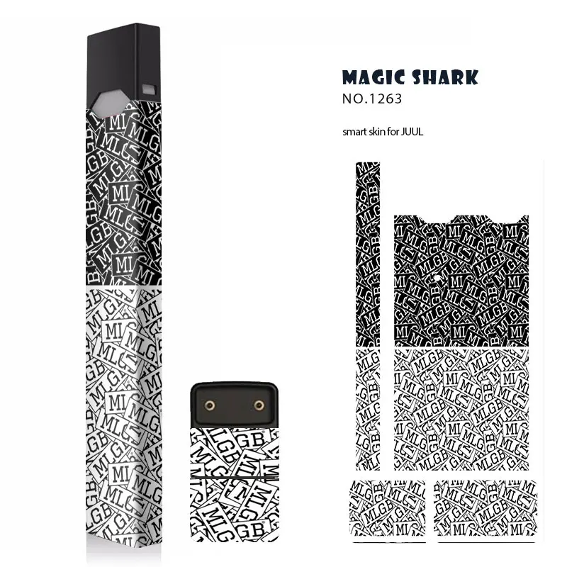 

Magic Shark Wood Print Umbrella Skull Cobblestone Wall Sticker Case Cover Film for Juul E Cigarette 23 Colors