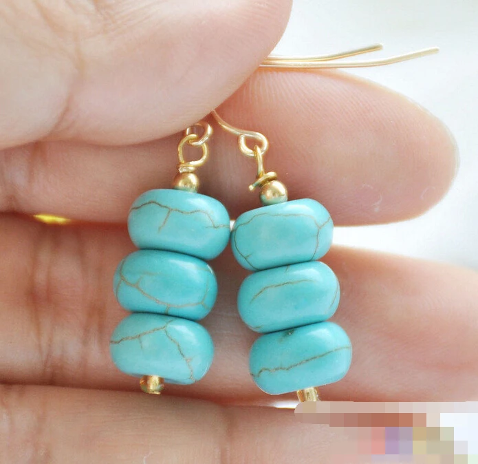 

FREE SHIPPING>>> 1498 Rondelle blue turquoise bead dangle earring