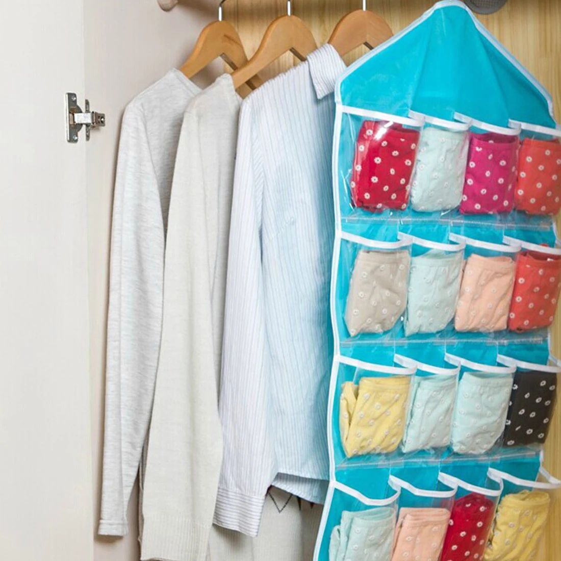 Saving Space Tidy Organizer 16 Grid Wardrobe Hanging Organizer