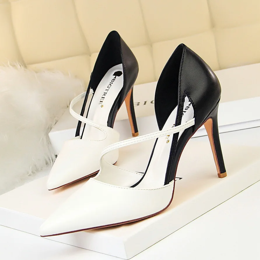 Las mujeres 9,5 cm de alto tacón bombas blanca/negra Blanco/Negro/gris/rojo/amarillo  Casual zapatos de señora sandalias de verano calzado clásico para mujer| Zapatos de tacón de mujer| - AliExpress