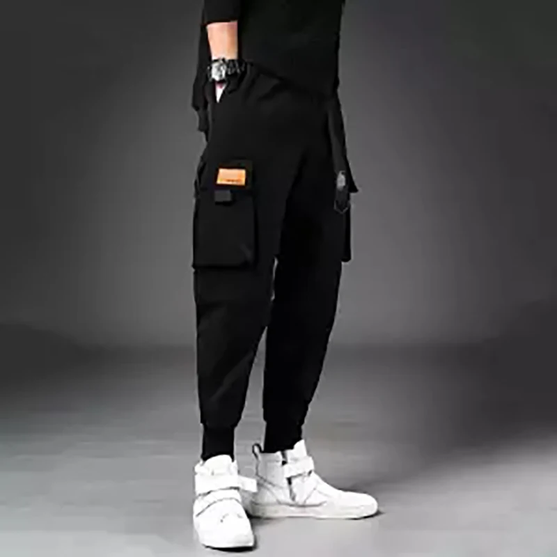 Хип-хоп Джоггеры мужские черные шаровары многокарманные ленты мужские спортивные брюки уличная повседневные мужские брюки M-3XL