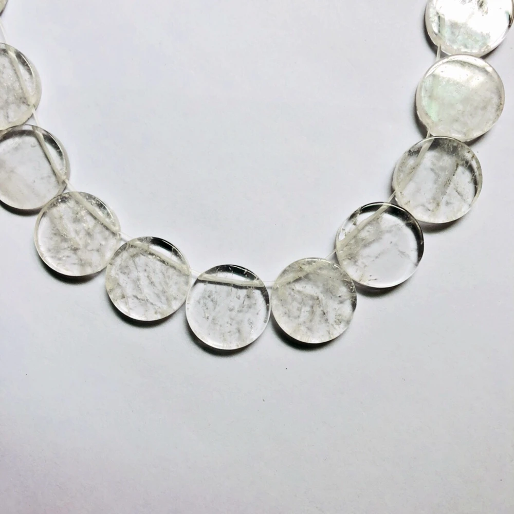 Wholesale 1string Natural Rock Crytal Clear Quartz Beads Round Coin Beads Side Drilled For Gem Necklace Jewelry Making,13