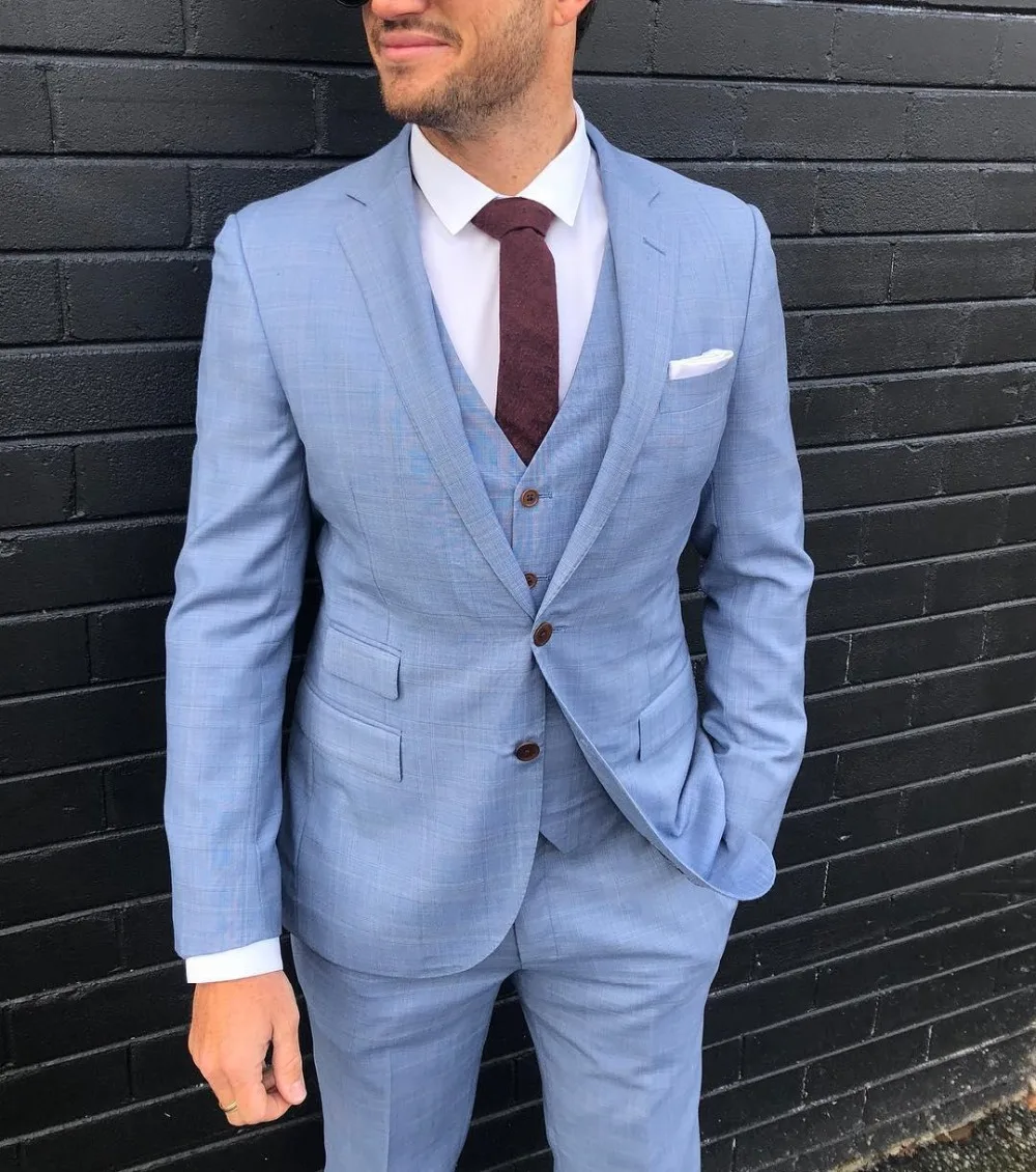 Men/'s Light Gray 3 Piece Formal Wedding Suits Groom Tuxedos Suit Party Prom Suit