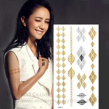 

2pcs fashion DIY waterproof temporary tattoo stickers arm chain glitter gold tattoo sticker tatuagem temporaria women body art