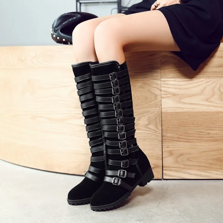 

Big Size 11 12 13 14 15 Women Long Boots Woman Over The Knee Boot Pure color Buckle decoration Suede high-heeled boots