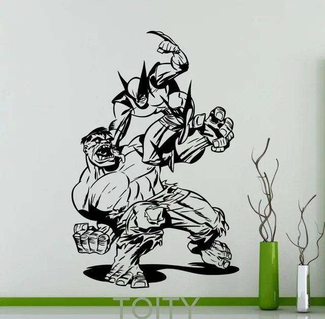 wolverine hulk poster schwarz wandtattoo superhero comics vinyl wolverine hulk poster schwarz wandtattoo superhero comics vinyl aufkleber home boy zimmer dekoration kindergarten kunstwand