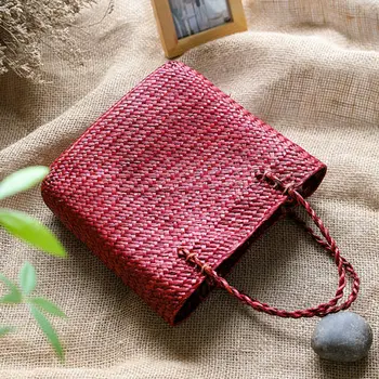 Vintage straw tote bag storage bag woven shopping bag shoulder bag ethnic style woven handbag 5