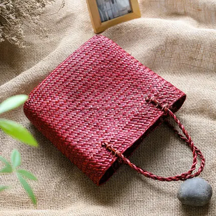 Vintage straw tote bag storage bag woven shopping bag shoulder bag ethnic style woven handbag 5