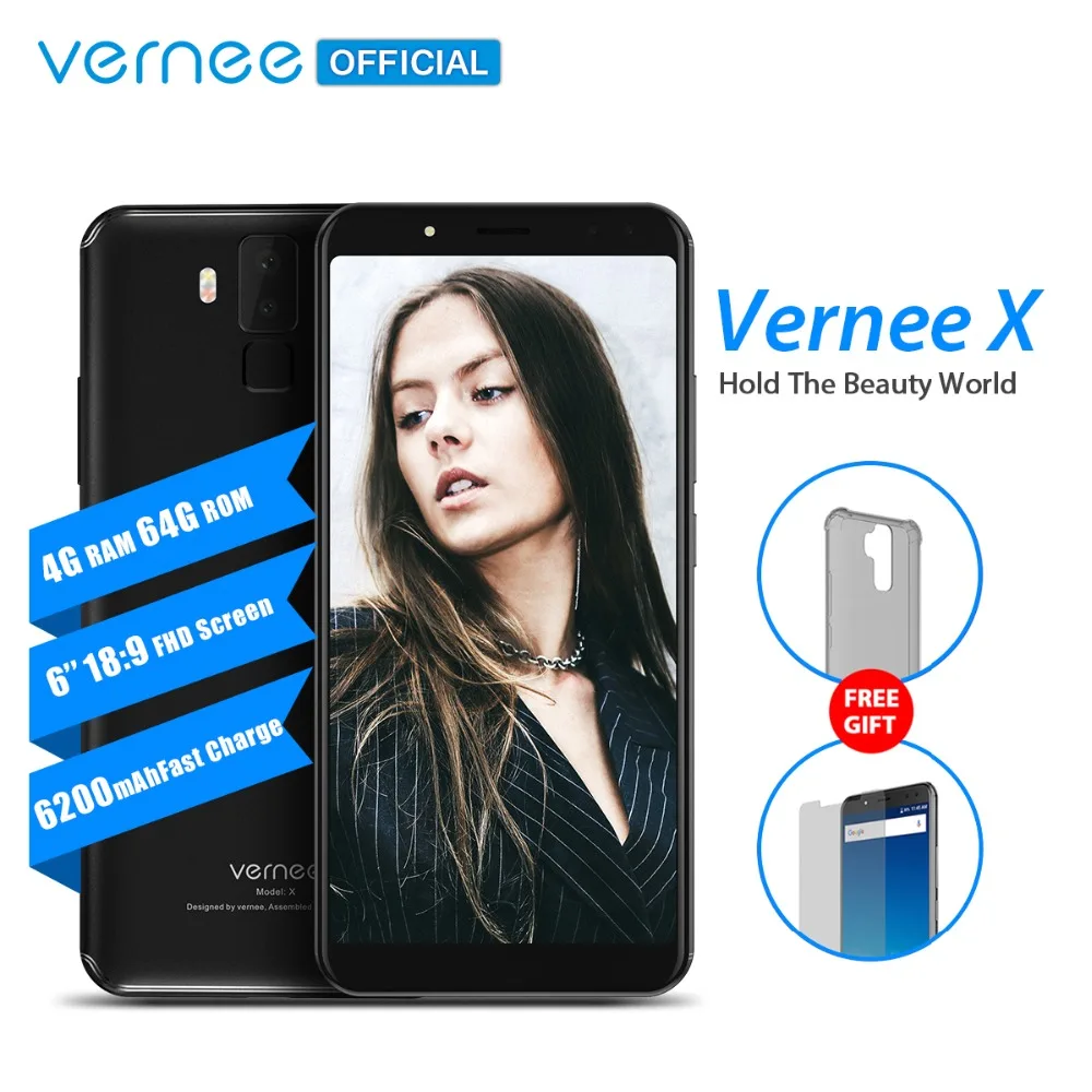 

Vernee X 6.0 Inch 18:9 FHD Full Screen Smartphone 4G LTE Face ID 4GB RAM 64GB ROM MTK6763 Octa Core 16.0 MP 6200mAh Mobile Phone