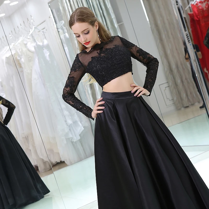 Forevergracedress Black Color Prom Dress Sexy Two Piece Long Sleeves Lace Evening Party Gown Plus Size Custom Made