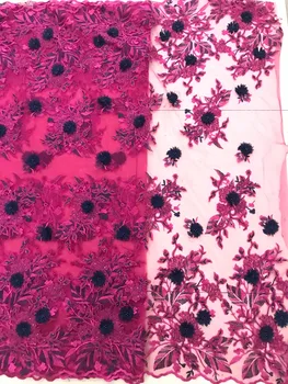 

2018 African Lace Fabric Pearl High Quality 3D Flower Embroidery Nigerian Lace Fabrics For Wedding Dress