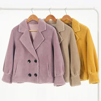 

2020 New Arrival Double Breasted Teddy Coat Faux Fur Coat Women Plush Lamb Winter Warm Female Jacket Female Overcoat Outerwear