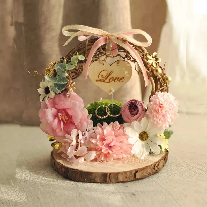 

1pcs Birthday party decoration anniversary engagement bearer rings box custom rustic flower style ring pillow