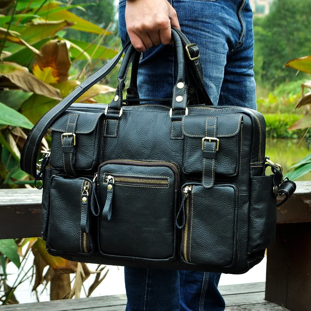 Maletín de viaje de gran capacidad antiguo de cuero Real para hombres, maletín de negocios de 15,6