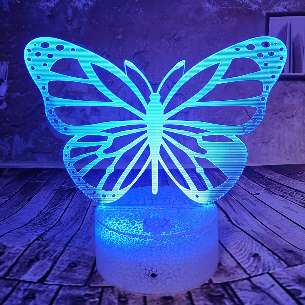 

Drop Shipping Girls Gifts Butterfly 3D Night Light Lamp Led illusion Light 7 color USB Touch Remote kid Bedroom Lamp Home Decor