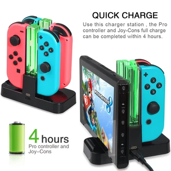 

Joy-Con Pro Charging Dock 4 in 1 USB Gamepad Stand Type C Charger LED Indication for Nintendo Switch Game Dualshock Controller