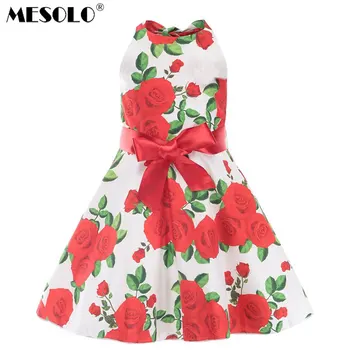 

MESOLO with new girls fashion garment Europe and the United States rose even dress children dress a undertakes big flowers C1
