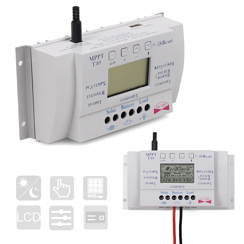MPPT T40 40A Солнечный Laadregelaar 12 В 24 в автоматический ЖК-дисплей Контроллер Met Belasting двойной таймер Voor Straat Licht Systeem