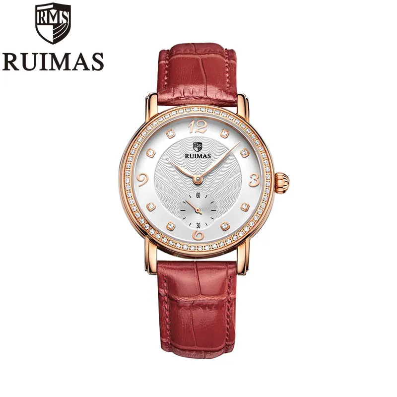 

Ruimas Women's Mechanical Watch Top Brand Luxury Women Sapphire Crystal Female Watches Gift Leather Ladies Clock