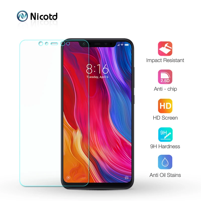 Закаленное стекло Nicotd для Xiaomi Mi 8 Lite защита экрана 9H 2.5D Защитное телефона Mi8