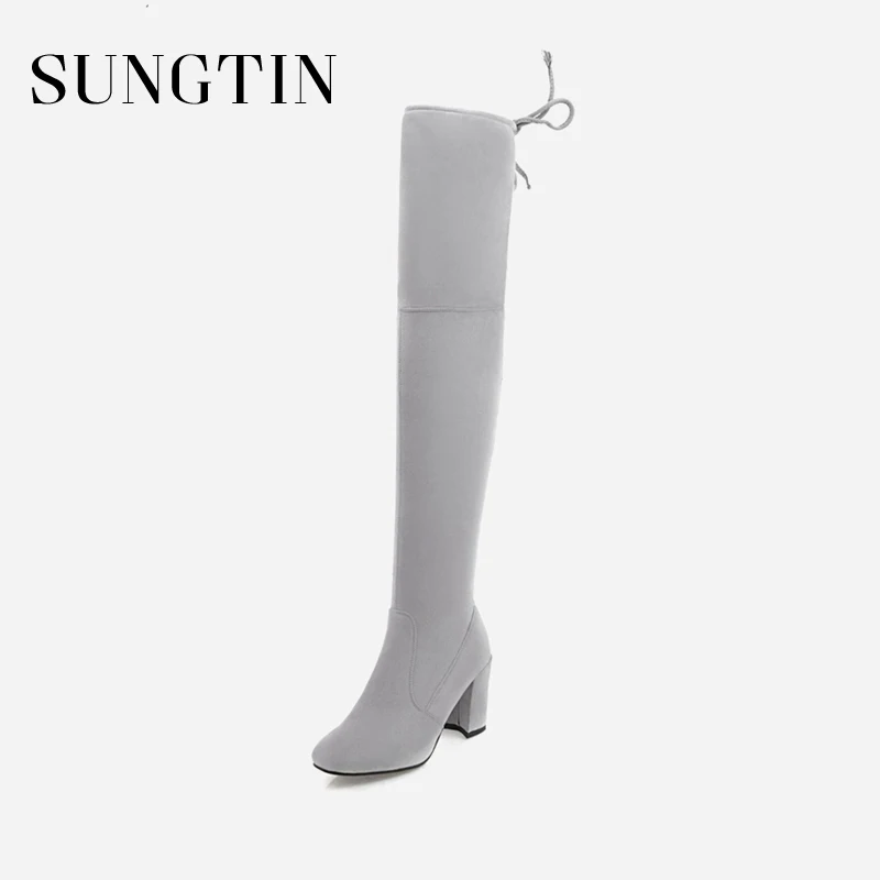

Sungtin Women Fashion Slim High Heel Thigh High Boots Ladies Winter Short Plush Warm Long Boots Plus Size Over The Knee Boots