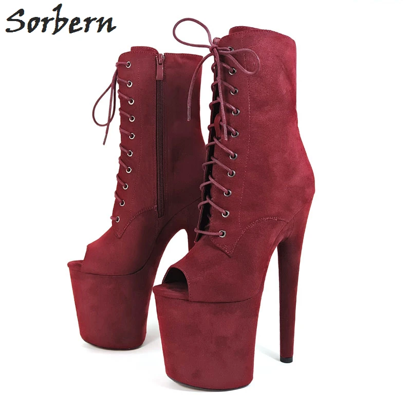 

Sorbern Fashion Unisex Boots Women Open Toe Lace Up 8 Inch Extreme High Heel Plus Size 5-14 Autumn Women Thick Heel Custom Color