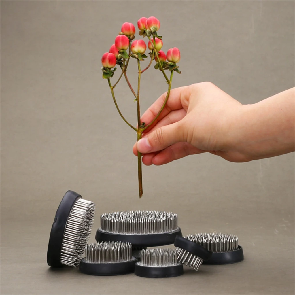 Anti-rust Flower Frog Japanese Flower Arrangement Tool with Rubber Base for Floral Art Fixed Arranging Tools