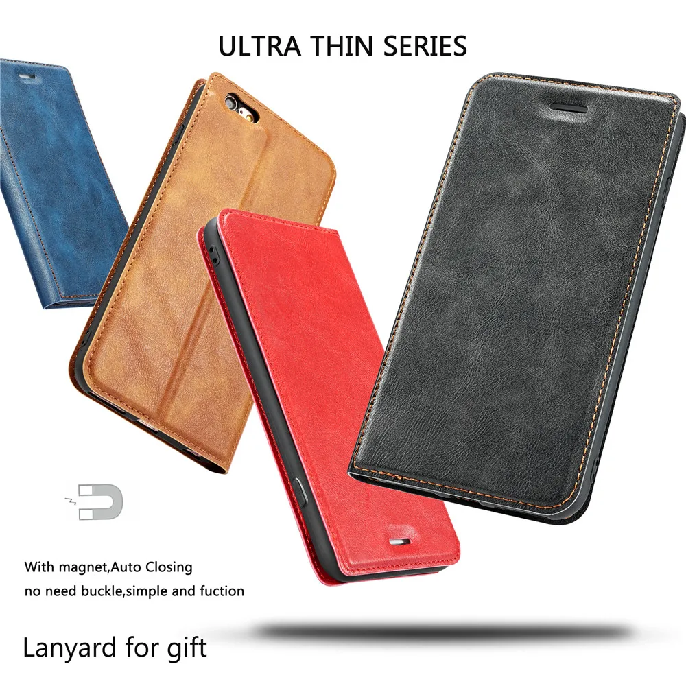

Ultra Slim Leather Magnetic Flip Case For Apple iPhone 6 6S Plus Vintage Leather Cover Kickstand Light weight+Card Slot Holder