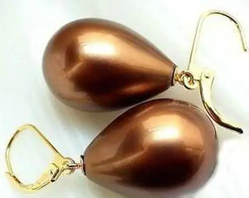 

> 12X16mm Chocolate Shell dangle earrings Pearl Earring +DW1H -Top quality free shipping